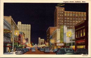 Linen Postcard Capitol Street in Jackson, Mississippi~139502