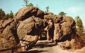 Vintage Postcard Tunnel On Iron Mountain Road Twists Black Hills South Dakota