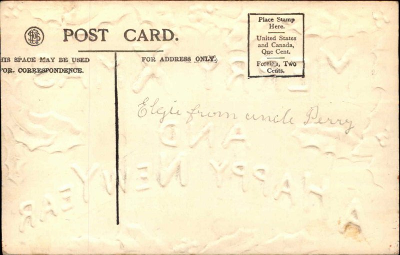 Christmas Holly Embossed Airbrushed c1900s-20s Postcard