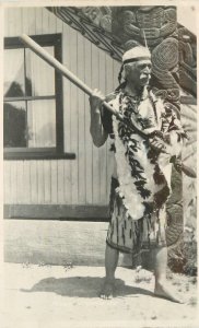 Postcard RPPC New Zealand 1920s Native Maori Warrior  23-3950