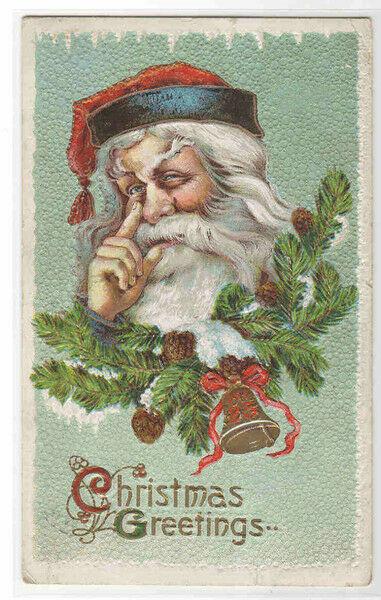 Santa Tapping Nose Christmas 1912? postcard