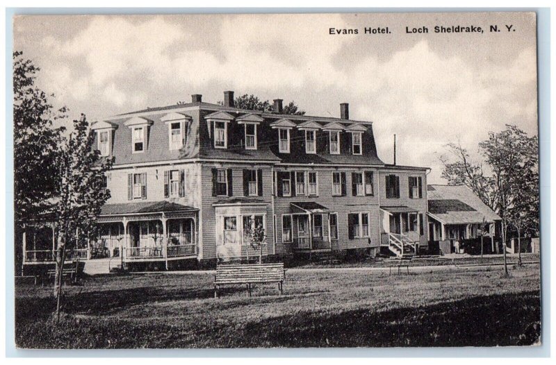 c1910 Evans Hotel Building Exterior Loch Sheldrake New York NY Vintage Postcard
