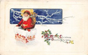 G68/ Santa Claus Christmas Postcard c1910 Chimney Toys Snow 20