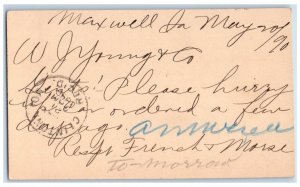 1890 French & Morse Maxwell Iowa IA Clinton Iowa IA Antique Postal Card