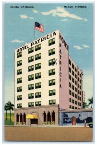 c1940's Hotel Patricia & Restaurant Building US Flag Miami Florida FL Postcard