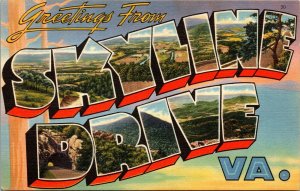 Vtg Skyline Drive Virginia VA Large Letter Greetings from 1940s Linen Postcard