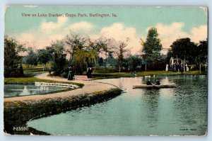 Burlington Iowa IA Postcard View On Lake Starter Crapo Park Boating Scene c1910s