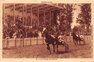 FEURS LOIRE FRANCE~LE CHAMP de COURSES~HORSE RACING SEPIA POSTCARD c1942