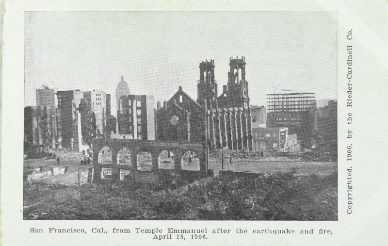 C.1906 San Francisco Earthquake Temple Emmanuel Postcard P97