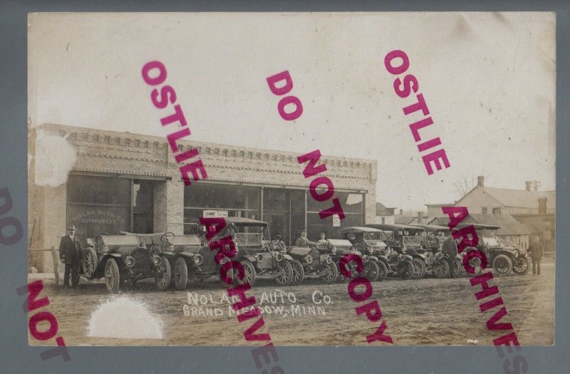 Grand Meadow MINNESOTA RPPC c1915 CAR DEALERSHIP Nolan Auto Co. nr Spring Valley