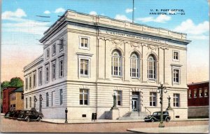 Linen Postcard United States Post Office Building in Anniston, Alabama