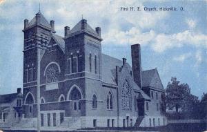 Hicksville Ohio First M E Church Street View Antique Postcard K14762 
