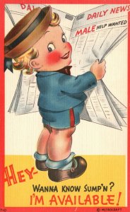 Vintage Postcard 1930's Girl Reading News Paper Comic Greetings Lexington Mich.