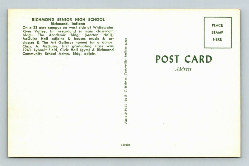 Richmond IN- Indiana, Richmond Senior High School, Chrome Postcard