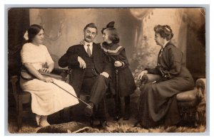 Vintage 1910's Postcard Studio Portrait Father & Mother with Cute Children