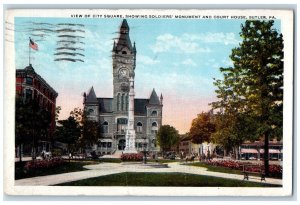 View Of City Square Showing Soldiers Monument Court House Butler PA Postcard