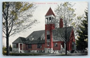 1908 Albion Michigan MI Vintage Postcard The Gymnasium Building Exterior Posted