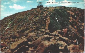 USA Panorama of Summit of Pikes Peak Colorado Vintage Postcard 09.24