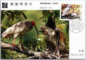 VINTAGE CHINA ILLUSTRATED STAMPED MAXIMUM CARD CRESTED IBIS BIRD SCOTT #1914