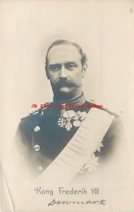 Denmark Royalty, RPPC, King Frederk VIII in Military Uniform with Medals