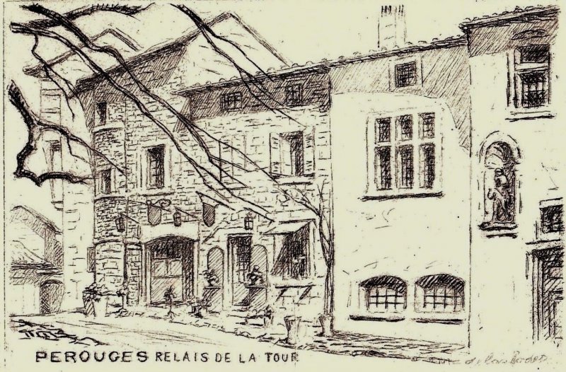 Vintage Post Card Perouges Relais De La Tour Street Scene CA &U