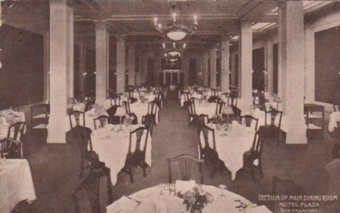 California San Francisco Interior Section Of Main Dining Room Hotel Plaza 1916