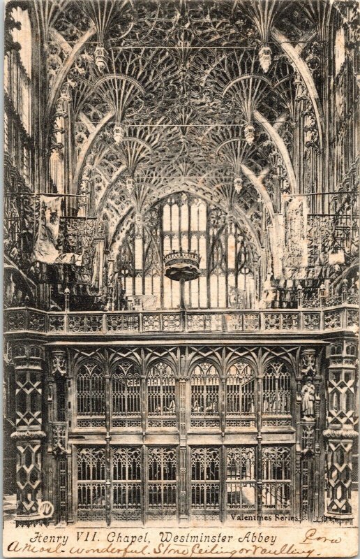 Henry VII Chapel Westminster Abbey BW Divided Back Antique Postcard 1c Stamp PM 