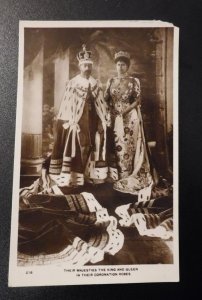 Mint England Royalty Postcard RPPC TM King and Queen in Coronation Robe Portrait