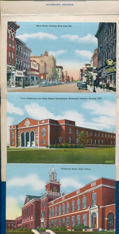 Richmond Indiana in linen souvenir postcard folder foldout