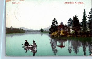 Postcard NY Warren County Adirondack Loon Lake Two Men in a Canoe 1908 B1