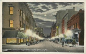 Postcard 1920s Roanoke Virginia Jefferson Street North by Night Trolley 24-6735