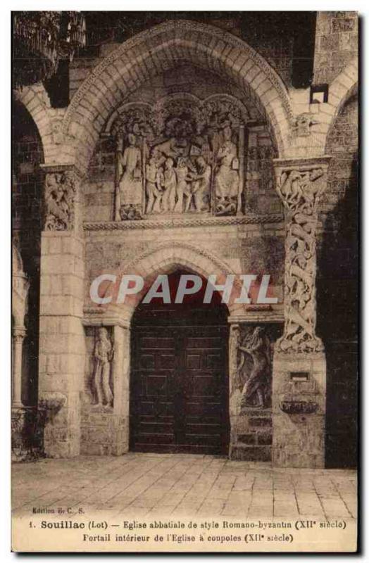 Souillac Postcard Ancient Roman Byzantine style abbey church Inside Portal & ...