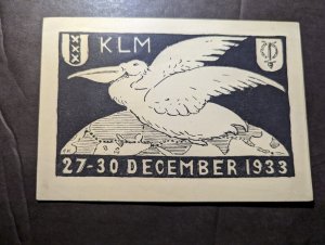 Mint Netherlands Postcard KLM Aviation Pelican 1933 December 27 to 30