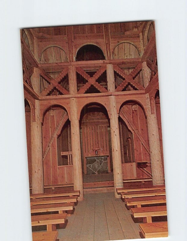 Postcard Interior view Borgund Stave Church Chapel In The Hills SD USA