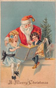 MERRY CHRISTMAS HOLIDAY SANTA CLAUS CHILDREN BOOK EMBOSSED POSTCARD 1907