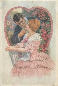 Illustrator 1918 glamor romantic couple lovers roses fantasy