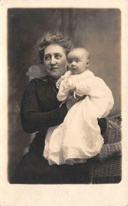 RPPC, Real Photo Of WOMAN & BABY~Christening Gown  1914 AZO Vintage Postcard