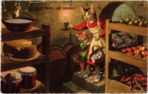 PC CATS, SAUVE QUI PEUT... LES SOURIS, Vintage Postcard (b46857)