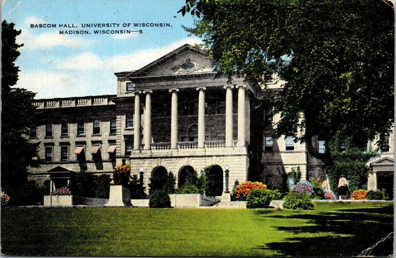 Vtg 1950s Bascom Hall University Of Wisconsin Madison WI Linen Postcard