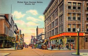 Indiana Muncie Walnut Street Business Section Woolworth 1940 Curteich