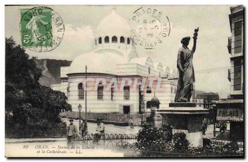 Old Postcard Statue of Liberty and the cathedral Oran