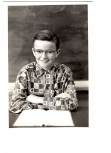 School Picture, Boy with Glasses, Vintage Black and White Photo 4 X 6  1956