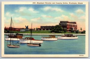 Waukegan Illinois~Municipal Filtration & Pumping Station~Vintage Linen Postcard