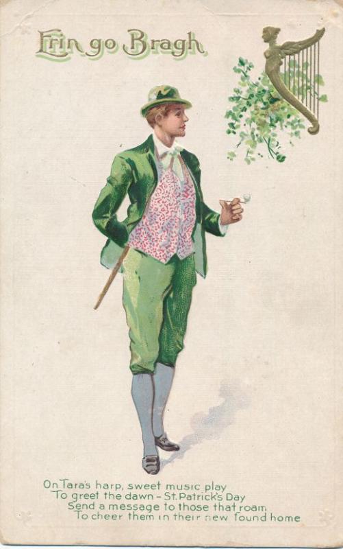 St Patricks Day Greetings - Tars's Sweet Harp - Smoking Pipe - DB