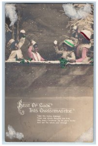 Christmas Postcard RPPC Photo Children Playing Snowballs Winter 1913 Antique