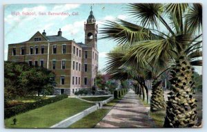 SAN BERNARDINO, CA California ~ Street Scene & HIGH SCHOOL 1908 Newman Postcard