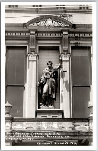 Figure Of Justice In USA Eyes Open & Scales Balanced Virginia Real RPPC Postcard