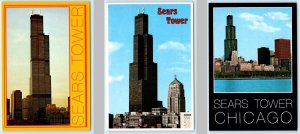 3 Postcards CHICAGO, Illinois IL ~ Various Views SEARS TOWER 4x6 c1970s