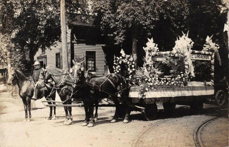 CANTON OHIO~C LINDACHER FLORIST FLORAL PARADE FLOAT-REAL PHOTO 1910s POSTCARD