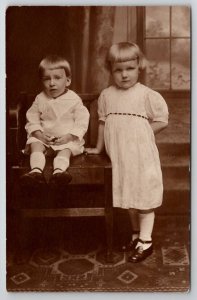 RPPC Poor Little Brother Scared Face with Ounry Looking Sister Postcard G23